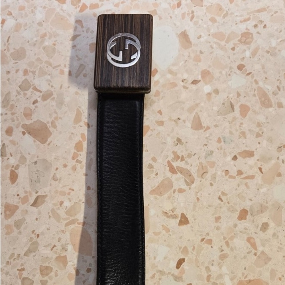 Black Leather Belt with Wooden Buckle